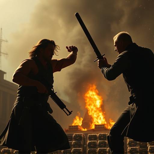 Scene from 'The Last Stand' featuring intense action sequences and dramatic lighting.