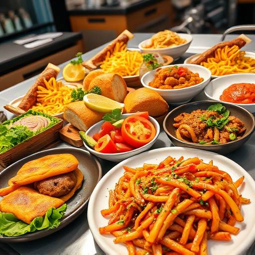 Vibrant and colorful food photography showcasing a variety of dishes for a new restaurant's menu.